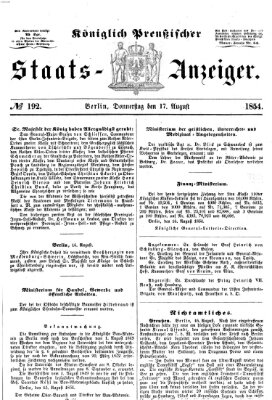 Königlich Preußischer Staats-Anzeiger (Allgemeine preußische Staats-Zeitung) Donnerstag 17. August 1854