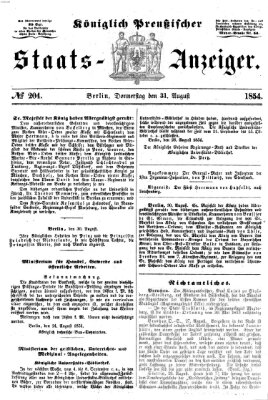 Königlich Preußischer Staats-Anzeiger (Allgemeine preußische Staats-Zeitung) Donnerstag 31. August 1854
