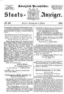 Königlich Preußischer Staats-Anzeiger (Allgemeine preußische Staats-Zeitung) Sonntag 1. Oktober 1854