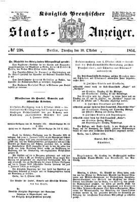 Königlich Preußischer Staats-Anzeiger (Allgemeine preußische Staats-Zeitung) Dienstag 10. Oktober 1854