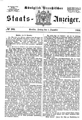 Königlich Preußischer Staats-Anzeiger (Allgemeine preußische Staats-Zeitung) Freitag 1. Dezember 1854