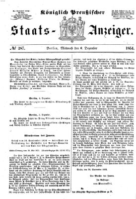 Königlich Preußischer Staats-Anzeiger (Allgemeine preußische Staats-Zeitung) Mittwoch 6. Dezember 1854