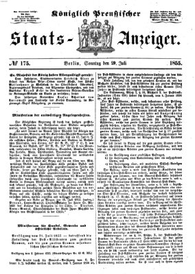 Königlich Preußischer Staats-Anzeiger (Allgemeine preußische Staats-Zeitung) Sonntag 29. Juli 1855