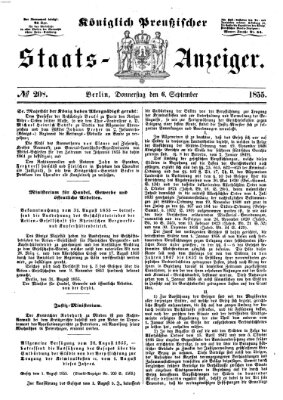 Königlich Preußischer Staats-Anzeiger (Allgemeine preußische Staats-Zeitung) Donnerstag 6. September 1855