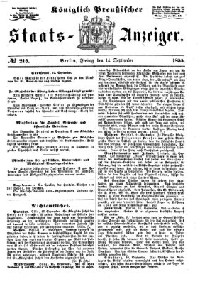 Königlich Preußischer Staats-Anzeiger (Allgemeine preußische Staats-Zeitung) Freitag 14. September 1855