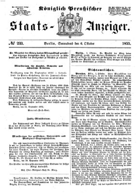 Königlich Preußischer Staats-Anzeiger (Allgemeine preußische Staats-Zeitung) Samstag 6. Oktober 1855