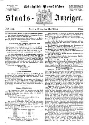 Königlich Preußischer Staats-Anzeiger (Allgemeine preußische Staats-Zeitung) Freitag 19. Oktober 1855