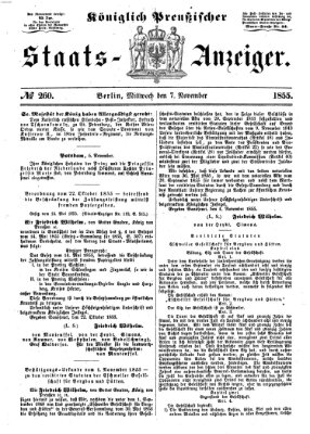 Königlich Preußischer Staats-Anzeiger (Allgemeine preußische Staats-Zeitung) Mittwoch 7. November 1855