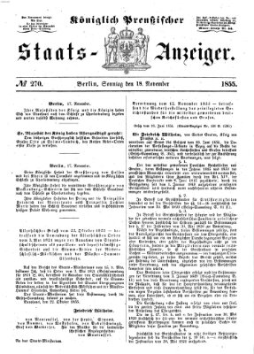 Königlich Preußischer Staats-Anzeiger (Allgemeine preußische Staats-Zeitung) Sonntag 18. November 1855