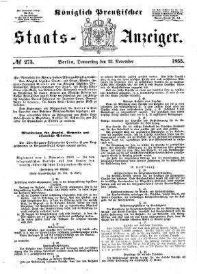 Königlich Preußischer Staats-Anzeiger (Allgemeine preußische Staats-Zeitung) Donnerstag 22. November 1855