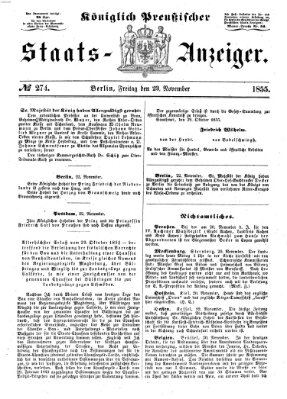Königlich Preußischer Staats-Anzeiger (Allgemeine preußische Staats-Zeitung) Freitag 23. November 1855