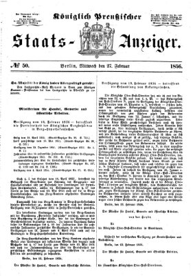 Königlich Preußischer Staats-Anzeiger (Allgemeine preußische Staats-Zeitung) Mittwoch 27. Februar 1856