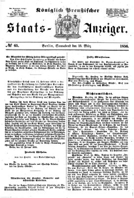 Königlich Preußischer Staats-Anzeiger (Allgemeine preußische Staats-Zeitung) Samstag 15. März 1856