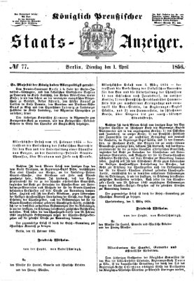 Königlich Preußischer Staats-Anzeiger (Allgemeine preußische Staats-Zeitung) Dienstag 1. April 1856