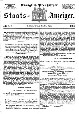 Königlich Preußischer Staats-Anzeiger (Allgemeine preußische Staats-Zeitung) Freitag 27. Juni 1856