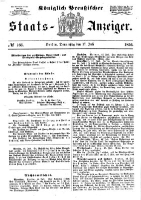 Königlich Preußischer Staats-Anzeiger (Allgemeine preußische Staats-Zeitung) Donnerstag 17. Juli 1856