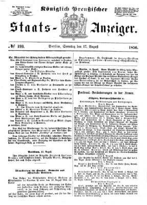 Königlich Preußischer Staats-Anzeiger (Allgemeine preußische Staats-Zeitung) Sonntag 17. August 1856
