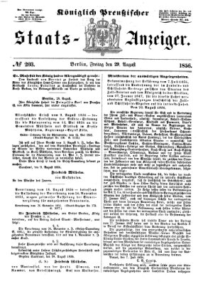 Königlich Preußischer Staats-Anzeiger (Allgemeine preußische Staats-Zeitung) Freitag 29. August 1856