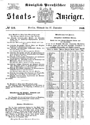 Königlich Preußischer Staats-Anzeiger (Allgemeine preußische Staats-Zeitung) Mittwoch 17. September 1856