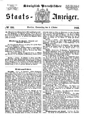 Königlich Preußischer Staats-Anzeiger (Allgemeine preußische Staats-Zeitung) Donnerstag 2. Oktober 1856