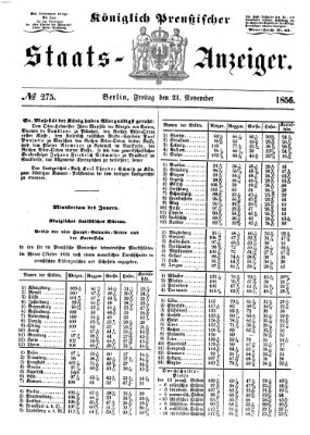 Königlich Preußischer Staats-Anzeiger (Allgemeine preußische Staats-Zeitung) Freitag 21. November 1856