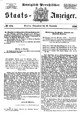 Königlich Preußischer Staats-Anzeiger (Allgemeine preußische Staats-Zeitung) Samstag 22. November 1856