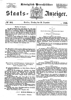 Königlich Preußischer Staats-Anzeiger (Allgemeine preußische Staats-Zeitung) Dienstag 23. Dezember 1856