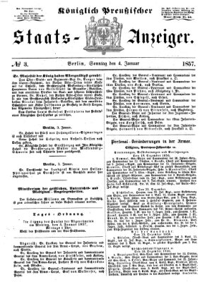 Königlich Preußischer Staats-Anzeiger (Allgemeine preußische Staats-Zeitung) Sonntag 4. Januar 1857