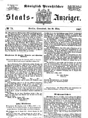 Königlich Preußischer Staats-Anzeiger (Allgemeine preußische Staats-Zeitung) Samstag 28. März 1857