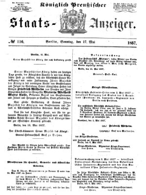 Königlich Preußischer Staats-Anzeiger (Allgemeine preußische Staats-Zeitung) Sonntag 17. Mai 1857