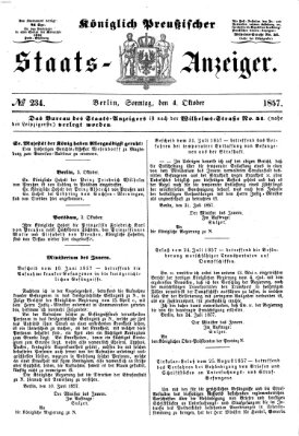 Königlich Preußischer Staats-Anzeiger (Allgemeine preußische Staats-Zeitung) Sonntag 4. Oktober 1857