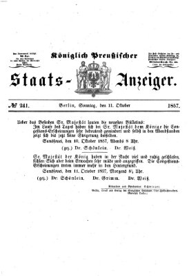 Königlich Preußischer Staats-Anzeiger (Allgemeine preußische Staats-Zeitung) Sonntag 11. Oktober 1857
