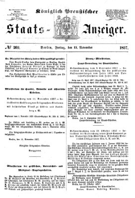 Königlich Preußischer Staats-Anzeiger (Allgemeine preußische Staats-Zeitung) Freitag 13. November 1857