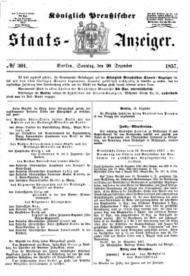 Königlich Preußischer Staats-Anzeiger (Allgemeine preußische Staats-Zeitung) Sonntag 20. Dezember 1857