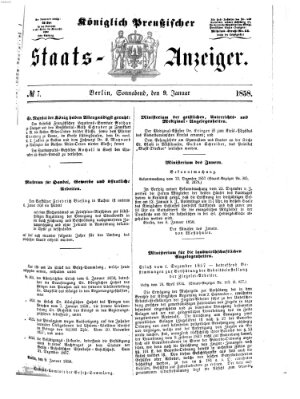 Königlich Preußischer Staats-Anzeiger (Allgemeine preußische Staats-Zeitung) Samstag 9. Januar 1858