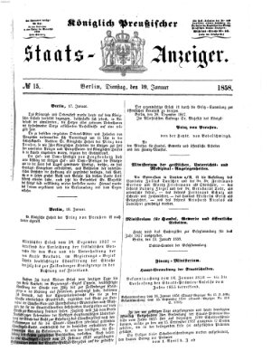 Königlich Preußischer Staats-Anzeiger (Allgemeine preußische Staats-Zeitung) Dienstag 19. Januar 1858