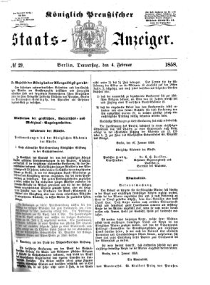 Königlich Preußischer Staats-Anzeiger (Allgemeine preußische Staats-Zeitung) Donnerstag 4. Februar 1858