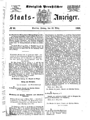Königlich Preußischer Staats-Anzeiger (Allgemeine preußische Staats-Zeitung) Freitag 12. März 1858