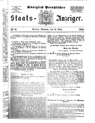 Königlich Preußischer Staats-Anzeiger (Allgemeine preußische Staats-Zeitung) Mittwoch 31. März 1858