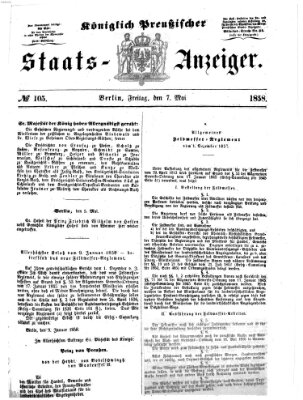 Königlich Preußischer Staats-Anzeiger (Allgemeine preußische Staats-Zeitung) Freitag 7. Mai 1858