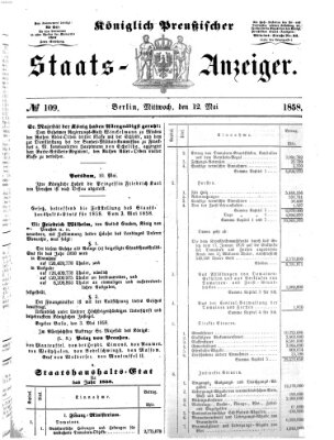 Königlich Preußischer Staats-Anzeiger (Allgemeine preußische Staats-Zeitung) Mittwoch 12. Mai 1858