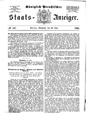 Königlich Preußischer Staats-Anzeiger (Allgemeine preußische Staats-Zeitung) Mittwoch 16. Juni 1858