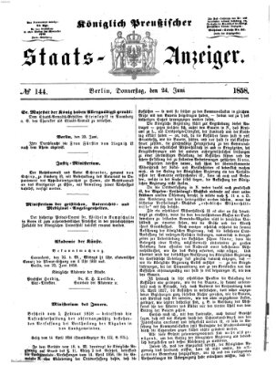 Königlich Preußischer Staats-Anzeiger (Allgemeine preußische Staats-Zeitung) Donnerstag 24. Juni 1858