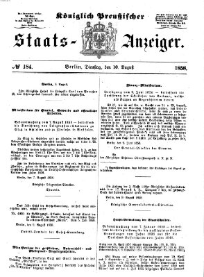 Königlich Preußischer Staats-Anzeiger (Allgemeine preußische Staats-Zeitung) Dienstag 10. August 1858