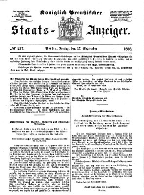 Königlich Preußischer Staats-Anzeiger (Allgemeine preußische Staats-Zeitung) Freitag 17. September 1858
