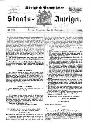 Königlich Preußischer Staats-Anzeiger (Allgemeine preußische Staats-Zeitung) Donnerstag 23. September 1858
