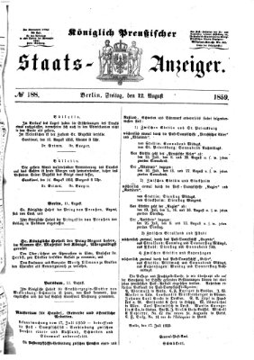 Königlich Preußischer Staats-Anzeiger (Allgemeine preußische Staats-Zeitung) Freitag 12. August 1859