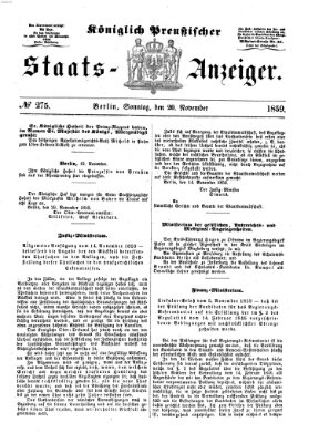 Königlich Preußischer Staats-Anzeiger (Allgemeine preußische Staats-Zeitung) Sonntag 20. November 1859