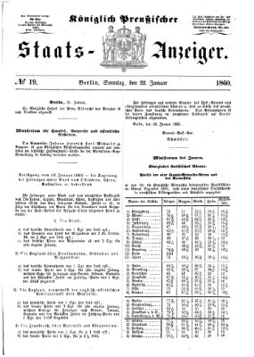 Königlich Preußischer Staats-Anzeiger (Allgemeine preußische Staats-Zeitung) Sonntag 22. Januar 1860