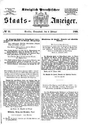 Königlich Preußischer Staats-Anzeiger (Allgemeine preußische Staats-Zeitung) Samstag 4. Februar 1860